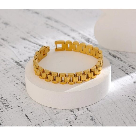 NEW 18K Gold Plated Chain Link Bracelet - Picture 2 of 8